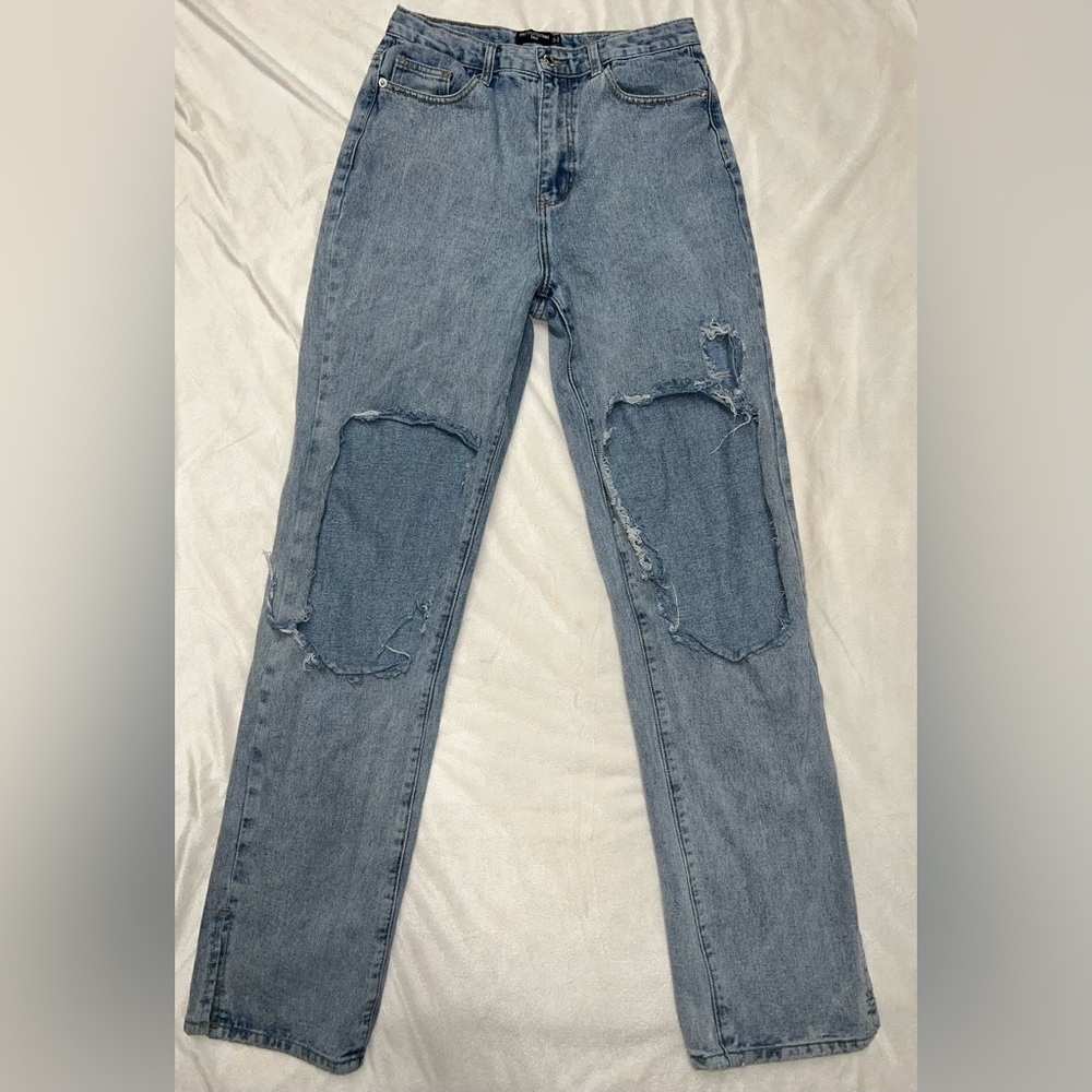 Pretty Little Thing Distressed Straight Leg Jeans / Tall / Size 10